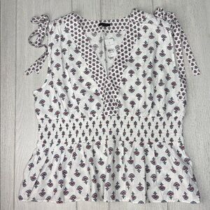 NWT Ann Taylor XL Sleeveless TOP, v-neck, smocked, rouched shoulders with tie